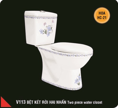 Bồn Cầu 2 khối 2 nút nhấn Hảo Cảnh V113-HC21