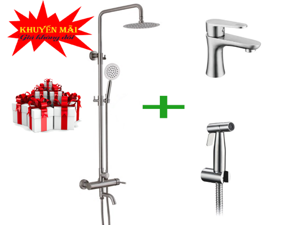 Combo sen cây nóng lạnh + vòi lavabo NL + xịt vệ sinh