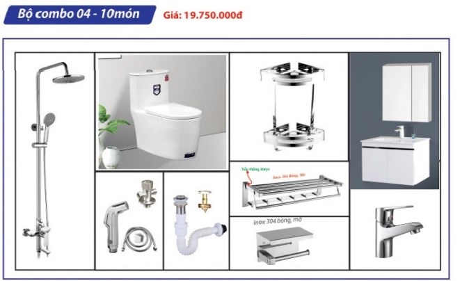 Combo Thiết bị vệ sinh phòng tắm 4 - 10 món